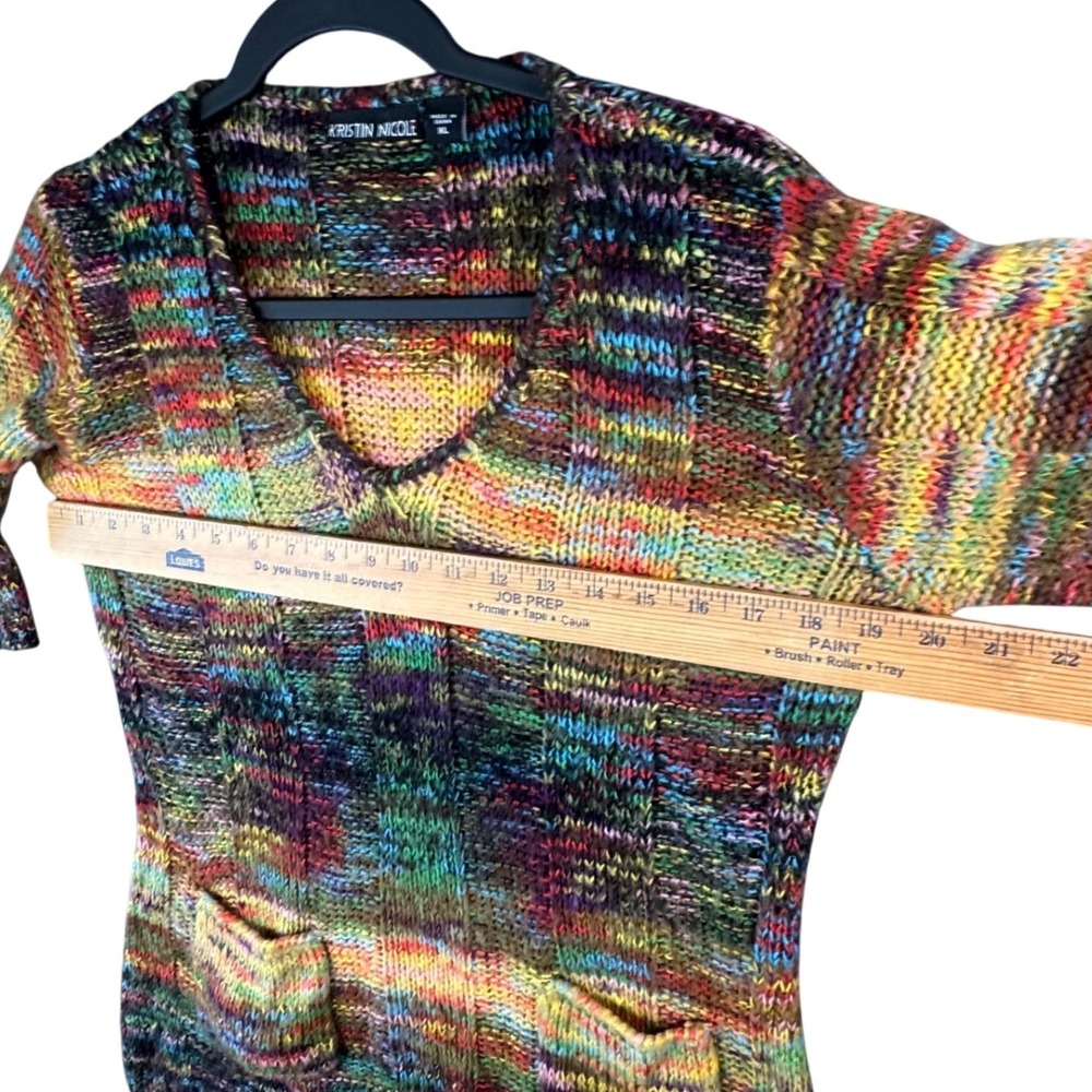 Kristin Nicole Womens XL Multicolor Knit V-Neck Sweater Pockets Boho - Picture 5 of 8